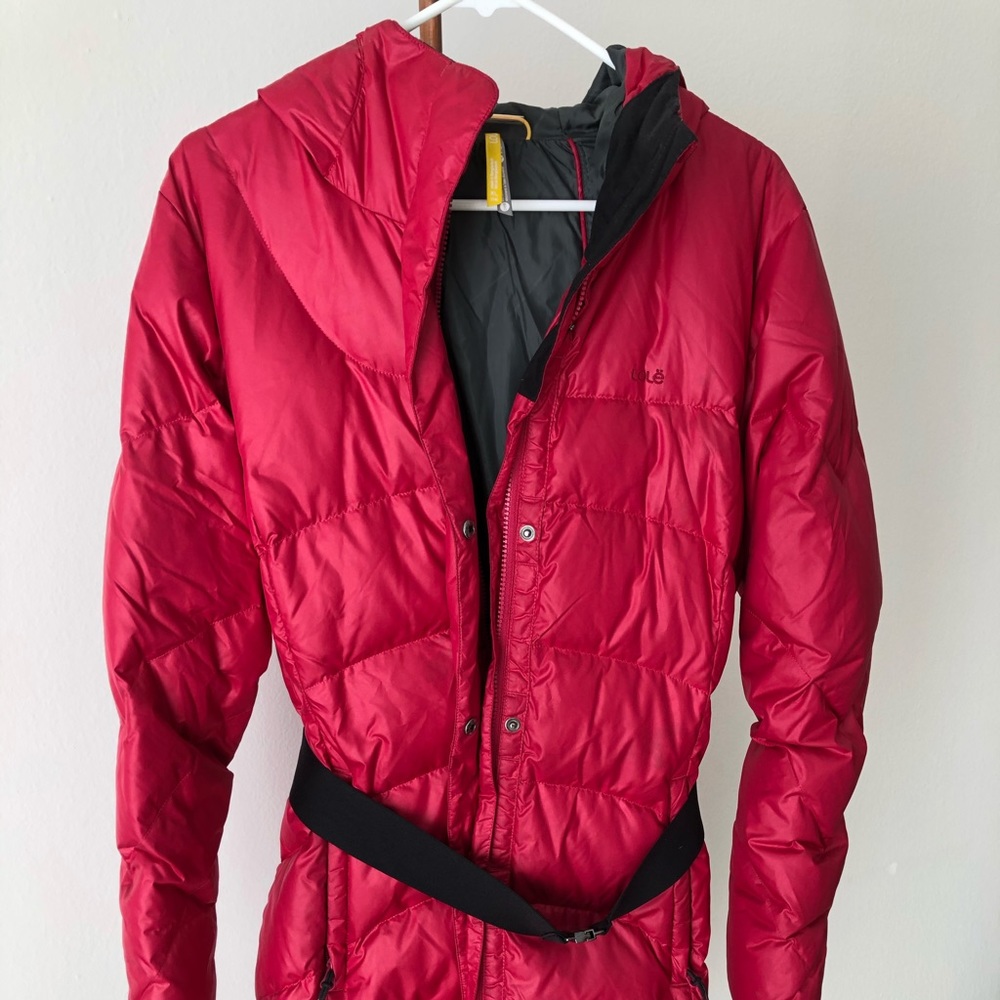 cozy red down winter jacket